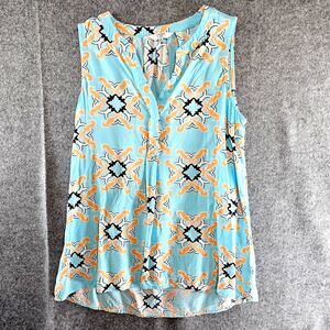 Crown & Ivy Top Medium Sleeveless Blue pullover Womens Beachy Lightweight